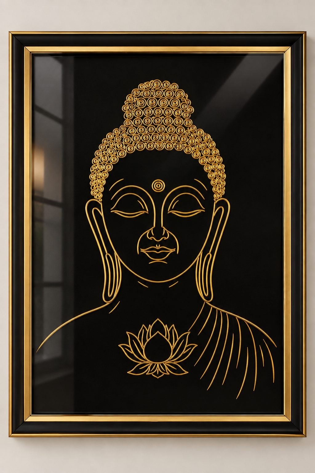 Gilded Buddha Obsidian Black Wire Art