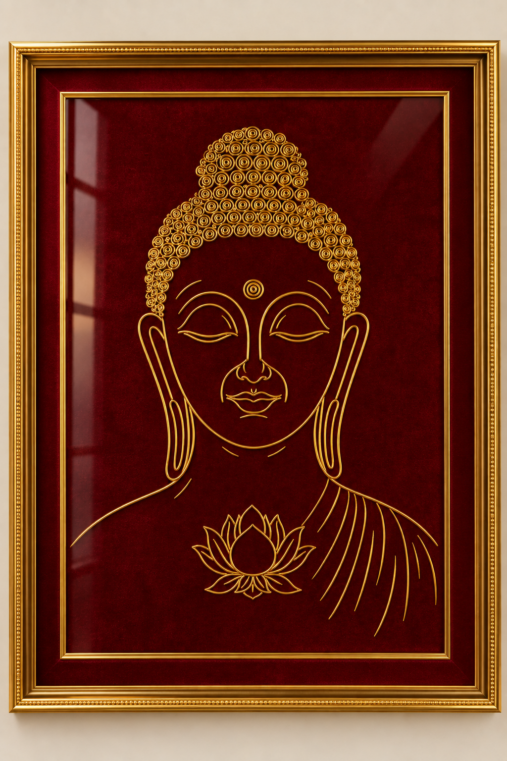 Gilded Buddha Crimson Velvet Wire Art